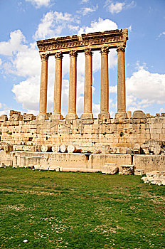 剩余,柱子,寺庙,世界遗产,巴贝克,贝卡,山谷,黎巴嫩,中东,东方