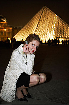 女人,手机,卢浮宫,巴黎,法国