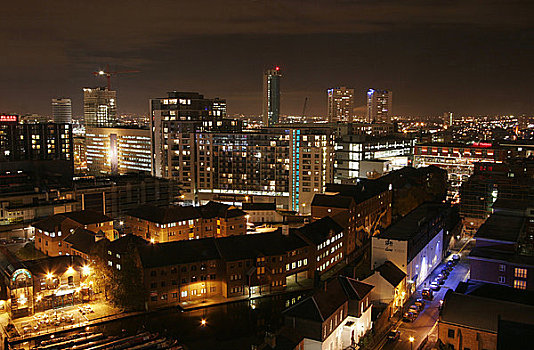 英格兰,西米德兰兹郡,伯明翰,市中心,天际线,夜晚