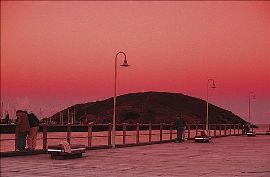 码头,日落,海洋,港口,澳大利亚
