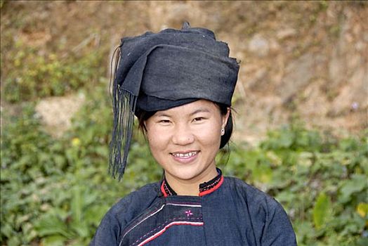 肖像,年轻,女人,种族,微笑,传统服装,老挝,东南亚