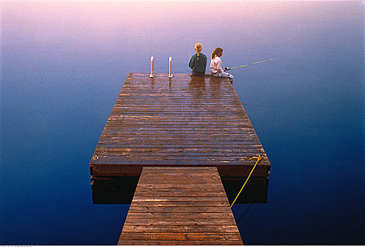 女孩,码头,钓鱼,湖,安大略省,加拿大