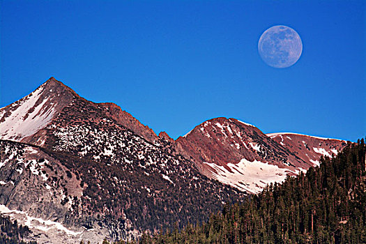 月出,冰河,远景,优胜美地国家公园,加利福尼亚,美国