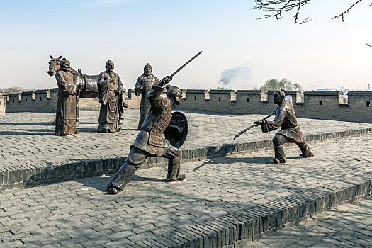 山西省平遥古城古城墙点将台古代人物雕塑