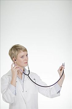 女医生,听,听诊器,瑞典