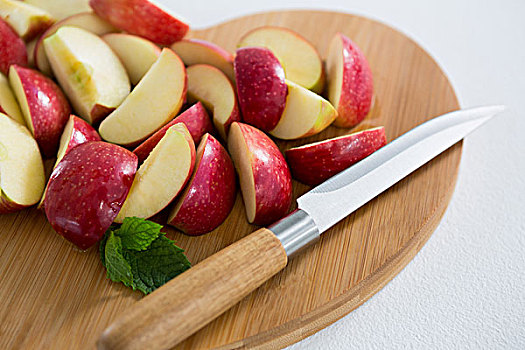 切片,红苹果,刀,案板,白色背景,背景