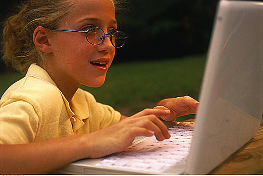 女孩,使用笔记本,电脑,户外