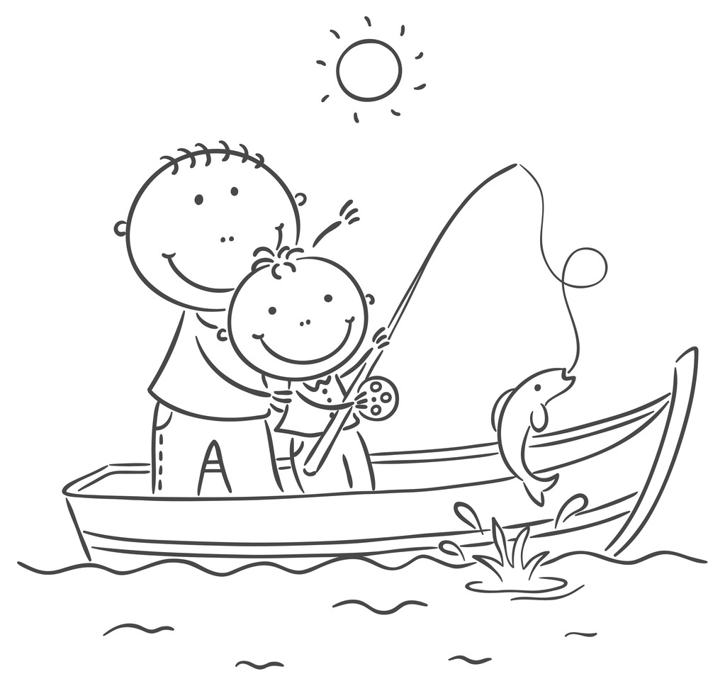 渔翁坐船钓鱼简笔画图片