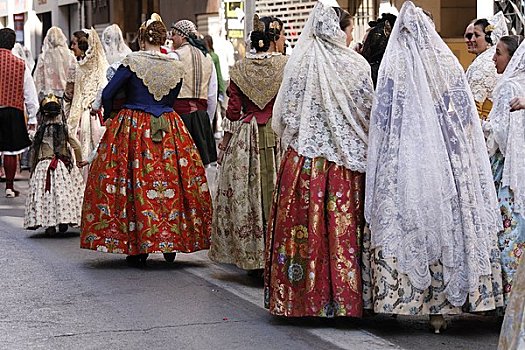 人,传统服饰,街道,瓦伦西亚,西班牙