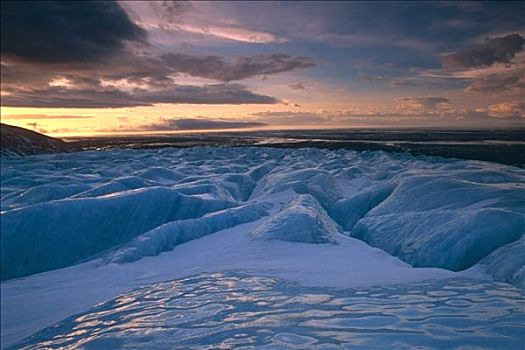 冰河,日落,冰岛