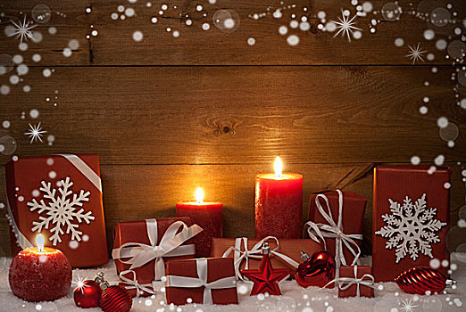 圣诞装饰,红色,蜡烛,礼物,雪,雪花