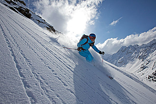 女人,野外雪道,滑雪,奥地利