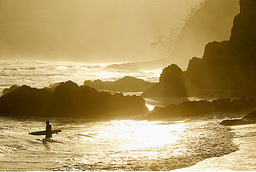 人,冲浪板,水中,拜伦湾,新南威尔士