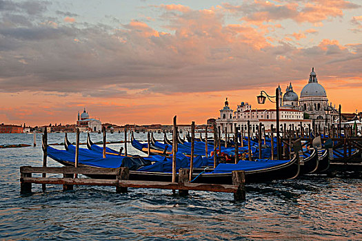 小船,圣马利亚,行礼,教堂,日落,威尼斯,意大利