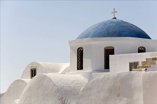 圆顶,教堂,锡拉岛,基克拉迪群岛,爱琴海,希腊