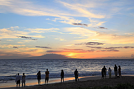 夏威夷,毛伊岛,海滩,日落