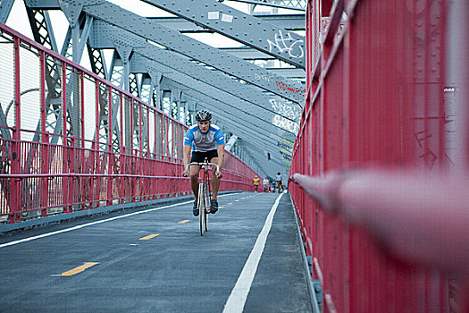男人,骑自行车,上方,桥
