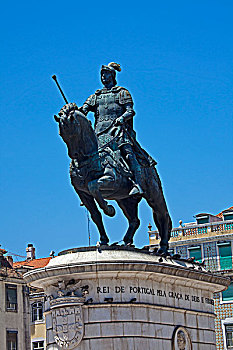 葡萄牙,里斯本,雕塑,国王,广场,城堡