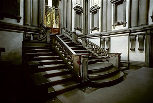 楼梯,米开朗基罗,图书馆,佛罗伦萨,托斯卡纳,意大利,欧洲