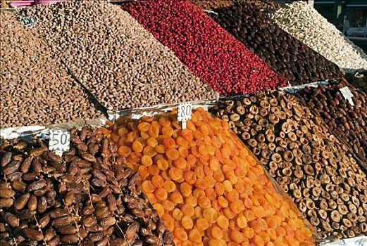 干果,坚果,枣,市场,玛拉喀什,摩洛哥,非洲