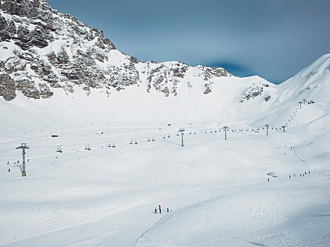 滑雪缆车,雪中,遮盖,山谷,风景,皮埃蒙特区,意大利