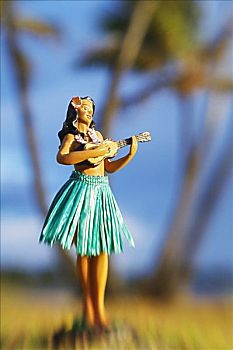 夏威夷,瓦胡岛,草裙舞,娃娃,草地,下方,棕榈树