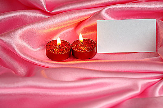 情人节,卡片,留白,两个,蜡烛,粉色,绸缎