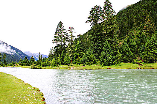 河流山和草地