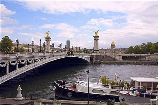 拱桥,上方,河,塞纳河,巴黎,法国