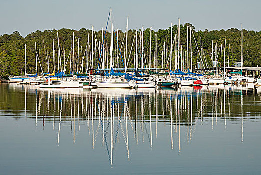 帆船,码头,湖,阿肯色州,美国