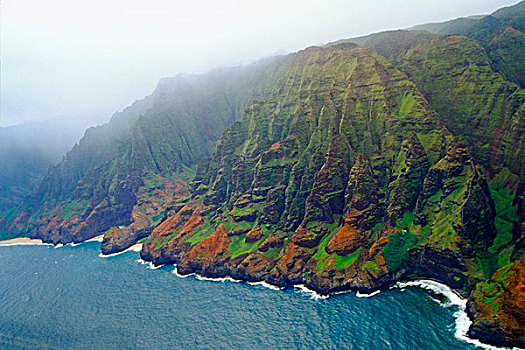 俯拍,巴利,悬崖,考艾岛,夏威夷,美国