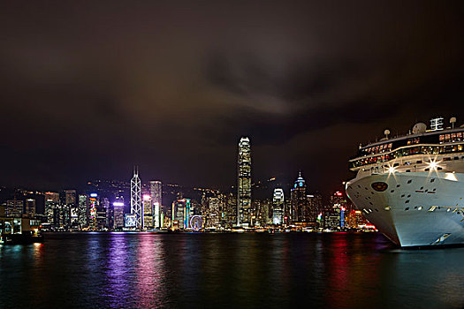 游船,港口,香港,天际线,夜晚,中国,亚洲