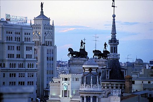 市区,屋顶,晚上,马德里,西班牙,欧洲
