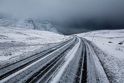 暴风雪,乌云,高处,道路,特罗姆瑟,挪威,欧洲
