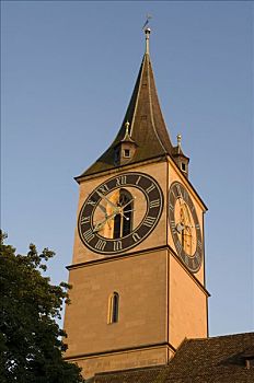 塔,屋顶钟,脸,欧洲,苏黎世,瑞士
