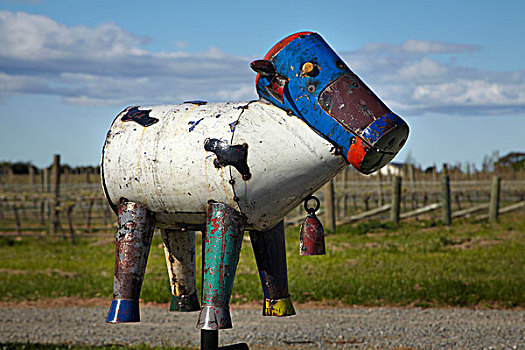 母牛,邮筒,靠近,布伦海姆,马尔伯勒,南岛,新西兰