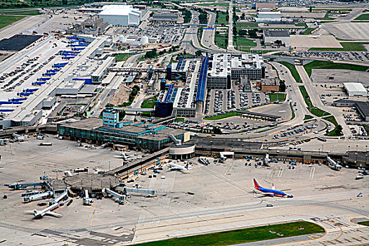 俯视,底特律,地铁,机场,飞机,柏油路