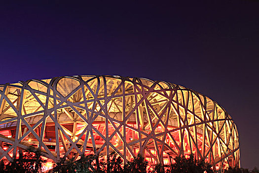 鸟巢,国家体育馆,建筑局部,夜景