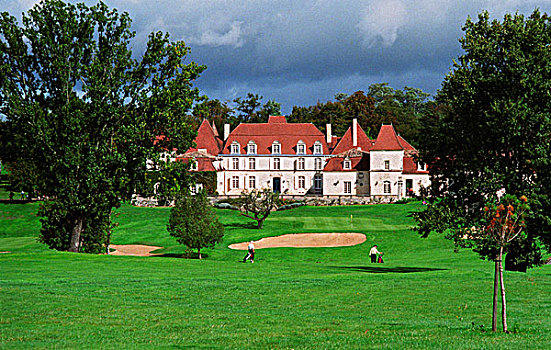 城堡,靠近,波尔多,豪华酒店,餐馆,高尔夫球场,早,17世纪,阿基坦,法国