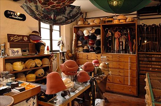 复古,帽子,店,20世纪50年代,弗兰克尼亚,巴伐利亚,德国,欧洲