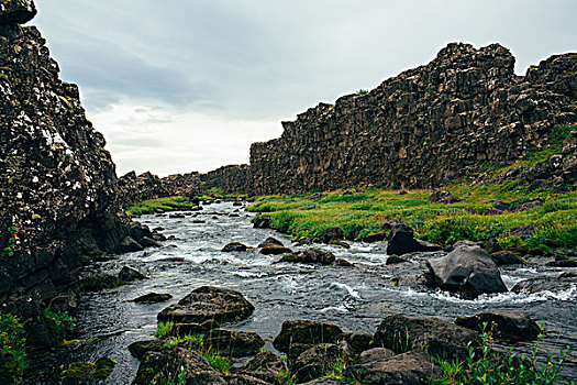 水,流动,上方,岩石,河床,冰岛