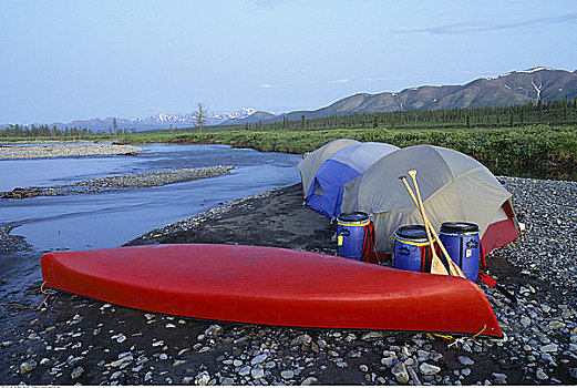 独木舟,露营,河,育空,加拿大