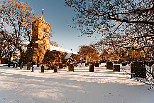 墓地,冬天,泰恩-威尔,英格兰