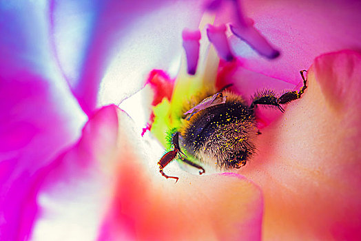 大黄蜂,花,微距,活力,晴朗,彩色