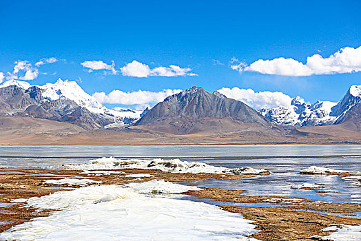 雪山下的湖泊