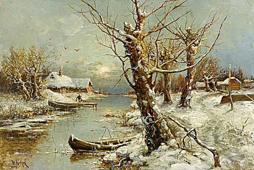 冬天,河,风景,艺术家