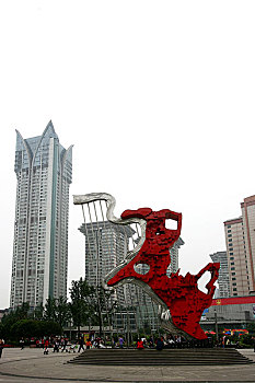 重庆大渡口商业步行街中心广场与以重庆版图和长江为造型的,城市奏鸣曲,雕塑,景观