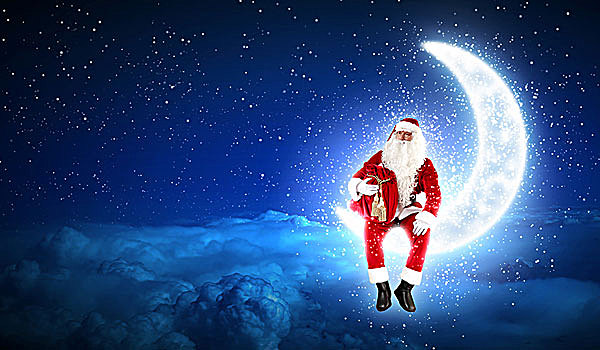 照片,圣诞老人,坐,月亮