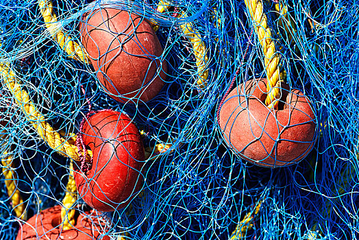 蓝色,渔网,特写,老,港口,克里特岛,希腊,欧洲