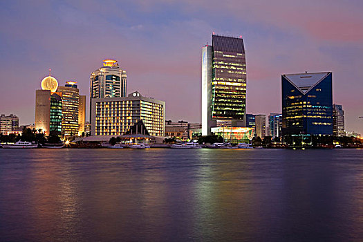 迪拜河,黄昏,迪拜,建筑